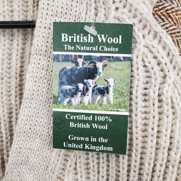 Niffi Ecoose British Wool Knit Cardigan Harris Tweed Patches Men Size Large NWT - Picture 8 of 16